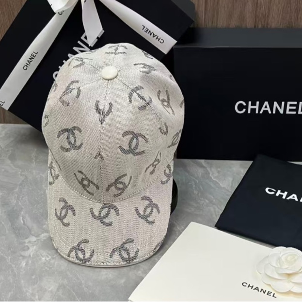 CHANEL Beige and Charcoal Logo Hat
